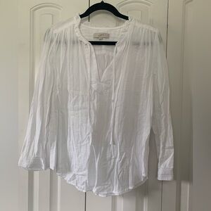 Loft Long Sleeve Cotton White Blouse w/Ruffle Detail Sz L